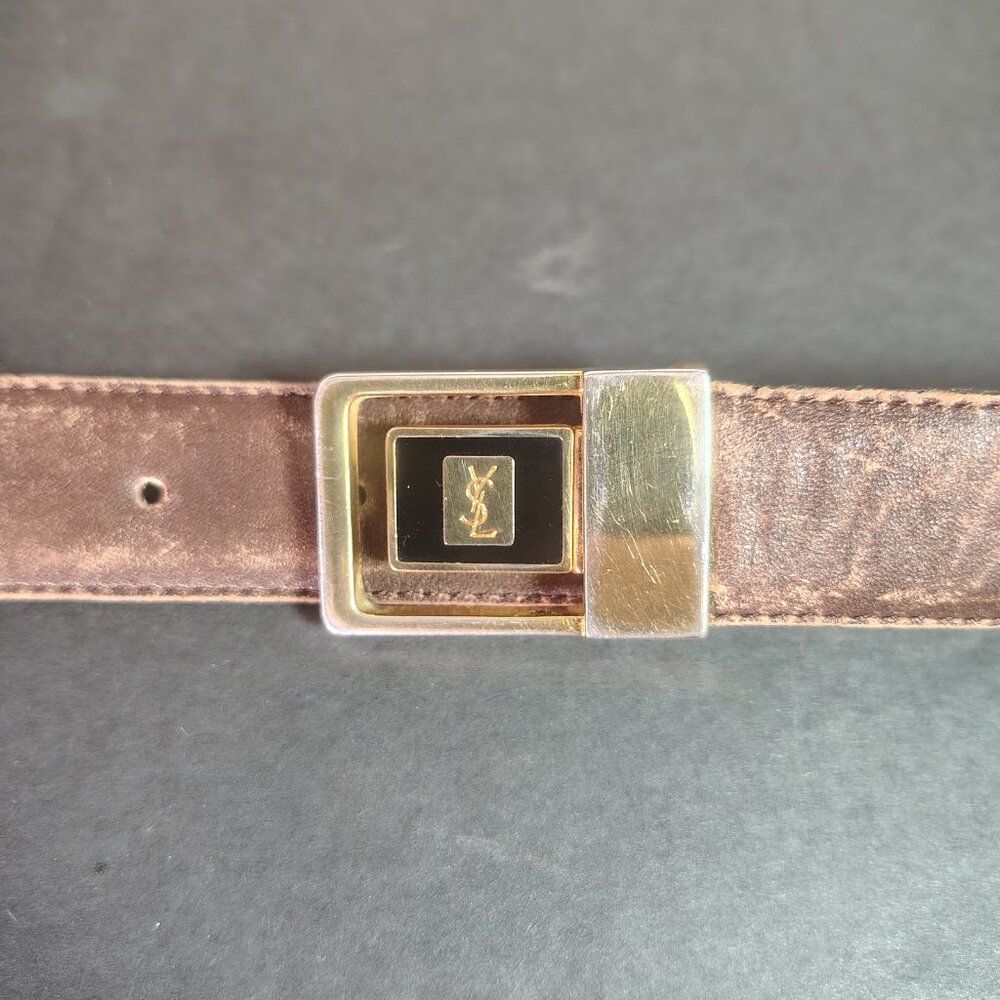 VINTAGE Yves Saint Laurent YSL Belt 42.5" 1" Black Leather Reversible Buckle - Picture 10 of 15